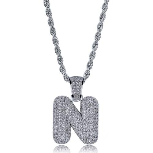 Fashion 26 letter pendant Silver color plated with zircon micro-set Hiphop men and women necklace