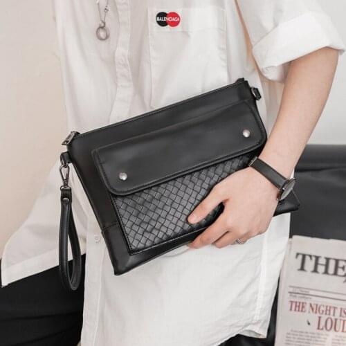 Fashion Business Weaving Leather Clutch Bag for Men Large Capacity Ipad Cell Phone Clutches Male Sling Shoulder Envelope Bag