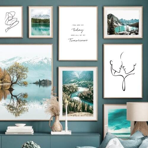 Wall Art Canvas Painting Green Rive Forest Hill Petals Ink Modern Nordic Posters And Prints Wall Pictures For Living Room Decor