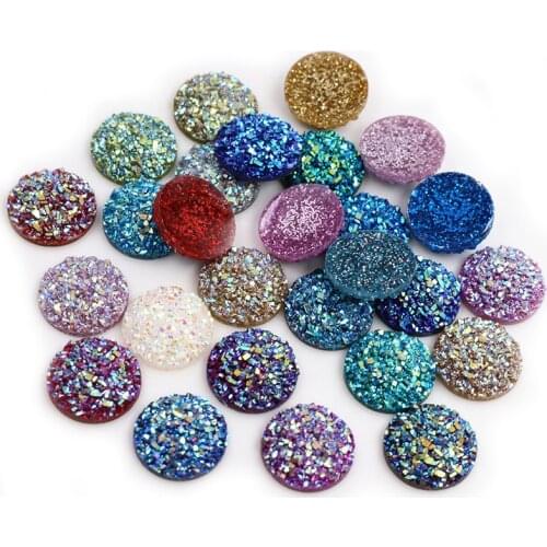 New Fashion 40pcs 8/10/12mm Mix AB Colors FlatBack Druzy Resin Cabochons For Bracelet Earrings DIY Jewelry Making Accessories