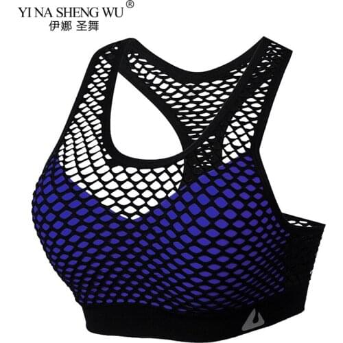 New Sports Bra Yoga Shirt Breathable Sexy Mesh Yoga Bras Sports Top Women Shockproof Gym Sportswear Push Up Brassiere Underwear