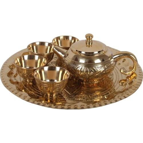 Origin of India mini KungFu tea set pure brass retro tea pot cup tray 4 people household handmade small copper teapot teacup set