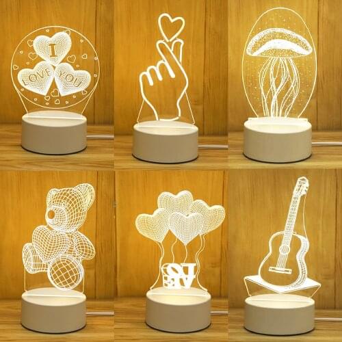 Valentines Day Gift Night Light Bear Children Cute Decoration Love 3D Acrylic LED Bedside Lamp Rose Bear Gift Easter Decoration