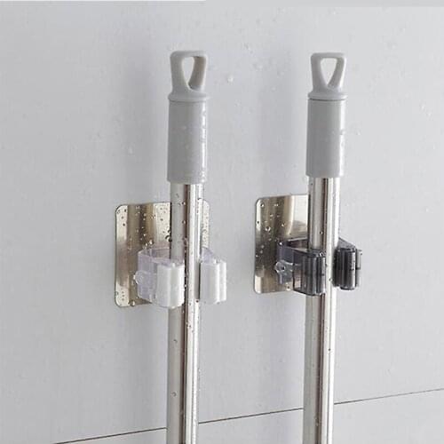 Mop Holder Adhesive Multi-Purpose Hooks Wall Mounted Mop Organizer Holder Broom Mop Strong Hook Home Kitchen Bathroom Organizer