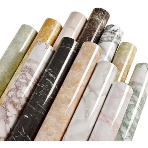 Waterproof Oil-proof Marble Self Adhesive Wallpaper Vinyl Film Wall Stickers Bathroom Bedroom Kitchen Cupboard Home Improvement