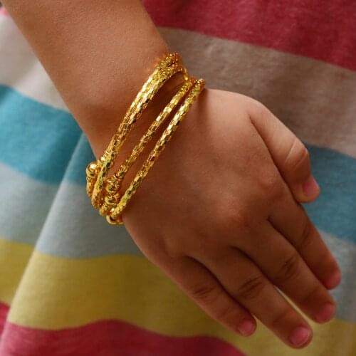 Wando Gold Color open Thread Mosaic Bangle for Baby Girl Child Africa Arab Ethiopian Wedding party Bracelet Jewelry Circlet