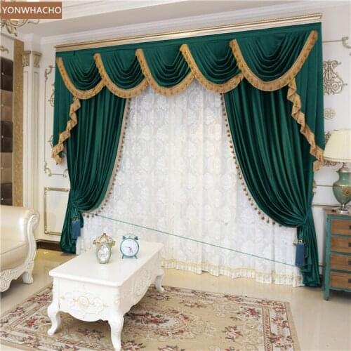 Custom curtains High-quality Dutch velvet solid Forest green thick cloth blackout curtain tulle valance drape B785