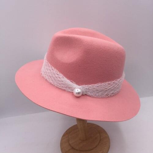 New winter Net yarn pearl pink wool hat for women wide-brim French sweet elegant vogue female