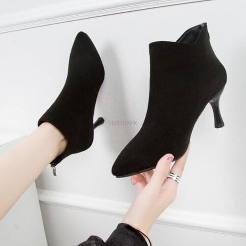 Women Boots 2021 Winter Shoes Woman High Heels Ankle Boots Thin Heels Pointed Toe Ladies Shoes Black Botines Mujer Winter Boots