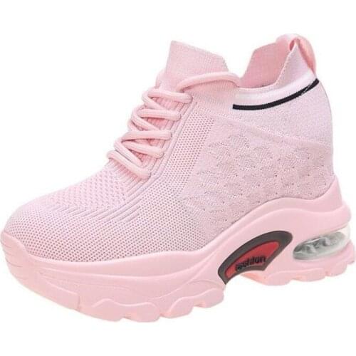 Woman Fashion Platform Sneakers Wedge Shoes For Women 8.5cm Height Increasing Ladies Walking Lace Up Casual Shoes 2020