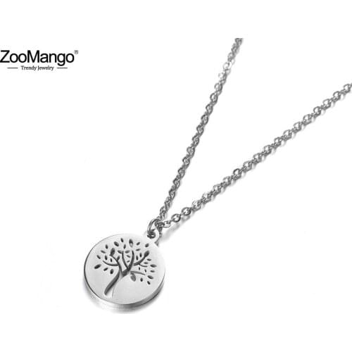 ZooMango Trendy Hollow Tree Pendant Necklaces Jewelry Classic Stainless Steel Chokers Necklace For Women Girls Collier ZN17048
