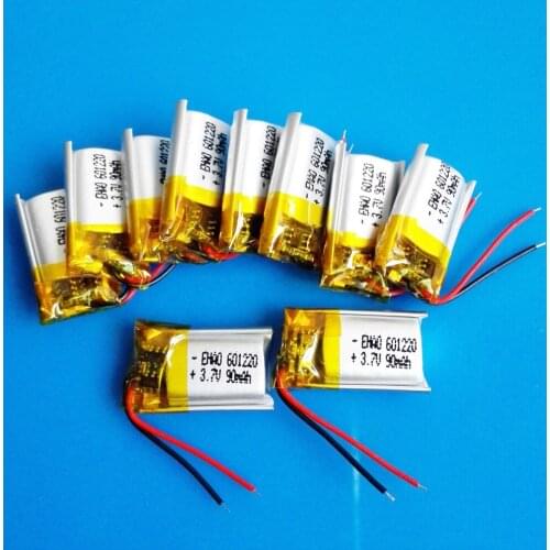 10 pcs 601220 3.7V 90mAh lipo lithium polymer Rechargeable battery for MP3 GPS bluetooth headset video pen digital productors