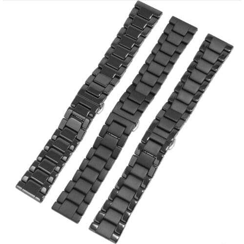 20 22mm Ceramic strap black white braclet with butterfly buckle for Samsung S2 S3 gear sport galaxy watch active Quick release