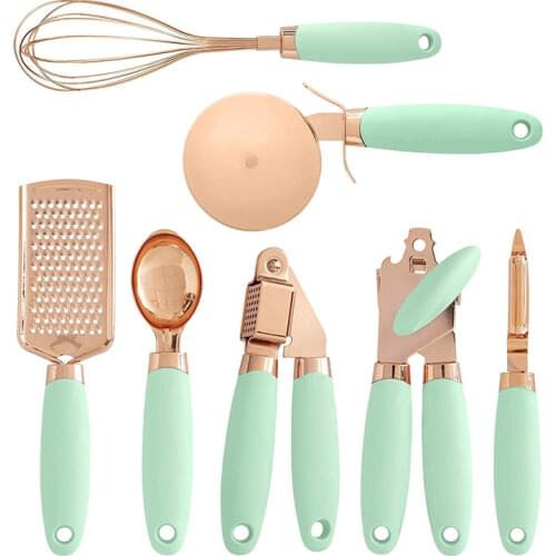 7PCS Kitchen Gadgets Set Garlic Press Pizza Cutter Cheese Grater Peeler Can Opener Ice Cream Spooner Kitchenware Utensil Kit