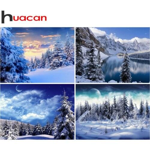 Huacan Diamond Painting Winter Landscape Cross Stitch Diamond Mosaic Scenery Diamond Embroidery Full Square Round