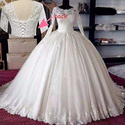 ANGELSBRIDEP Ball Gown Wedding Dress Long Sleeves Bohemian Romantic Applique Court Train Formal Bridal Gown Plus Size Hot Sale