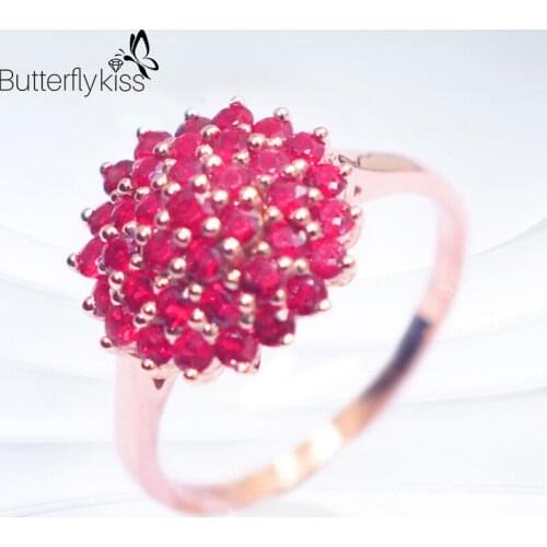 BK 18k Rose Gold Ruby Rings For Women 3.42g Genuine Gold 585 Natural Red Gemstone Flower Wedding Promise Luxury Fine Jewelry