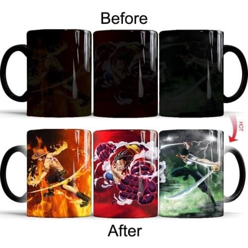 One piece gear 4 luffy Ace Zoro coffee mugs 350ml ceramic changing color milk tea cup mug drop shipping