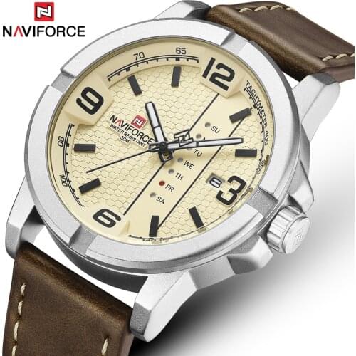 NAVIFORCE Mens Watches Leather Strap Waterproof Clock Men Waterproof Watch allocate Date and Week Multifunction Wristwatches