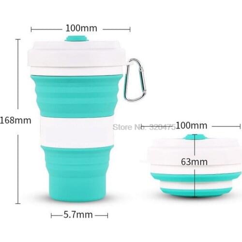 DHL 100pcs high quality 550ml Folding Silicone Cup Portable Water Cup Leak Proof Silica Coffee Mug Drinking Collapsible Mugs
