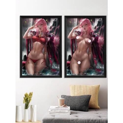 DITF Kawaii Cartoon Game Sexy Nude Girl Anime Darling In The Franxx Zero Two Poster Prints Decor Room Home Canvas Wall Art Silk