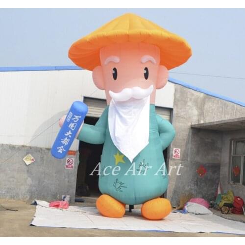 Giant air balloon inflatable fisherman model with yellow hat for advertising