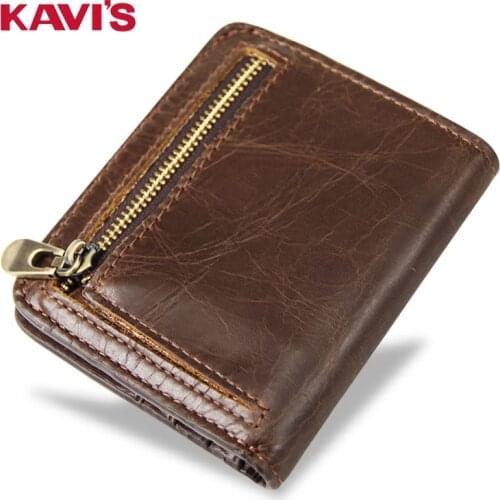 KAVIS Genuine Leather Men Wallet Retro Short Wallets Card Holder Multi Card Pocket Slim Coin Purse for men