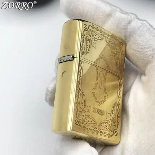Zorro Kerosene Lighter Pure Copper Brass Carving Classic Pattern Wealth Gate Business Gift With Fine Package Box