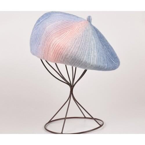 Colorful Gradient Beret Retro Girl Women Wool Knitting All-match Warm Hat Autumn Winter Fashion Cap Accessories For Women