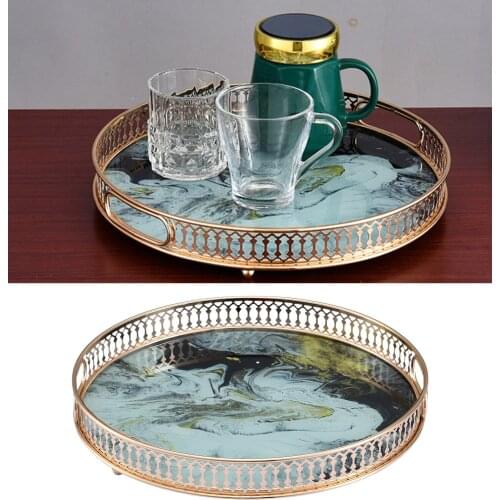 Mirror Serving Tray Gold Tray Mirror Round can Hold Perfume Jewelry Cosmetics Makeup