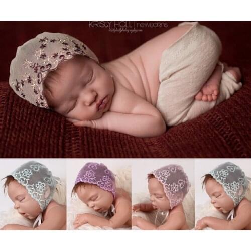 Lace Newborn Caps Baby Beanie Floral Hollow Bucket Fetal Cap Ribbon Lace-up Girls Hat Premature Headgear Infant Photography Prop
