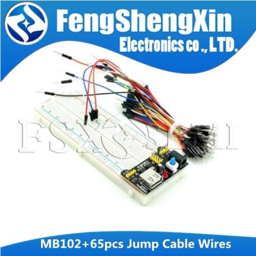 1pcs MB102 830 Point Solderless PCB Breadboard with 65pcs Jump Cable Wires and Power starter kit