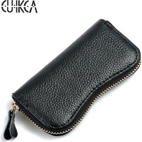 CUIKCA New Genuine Leather Key Wallets Keyring Keychain Bags Zipper Slim Coin Wallet Purse Unisex Car Key Bags Key Holder Cases