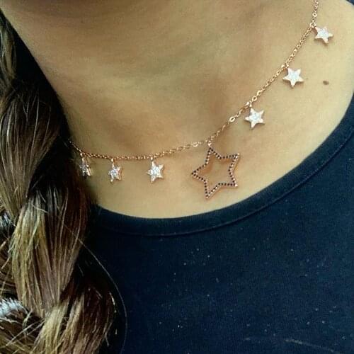 New lovely genuine 925 silver necklace micro pave cz drop stars charm stunning AAA sparkling pendents necklace collars chain