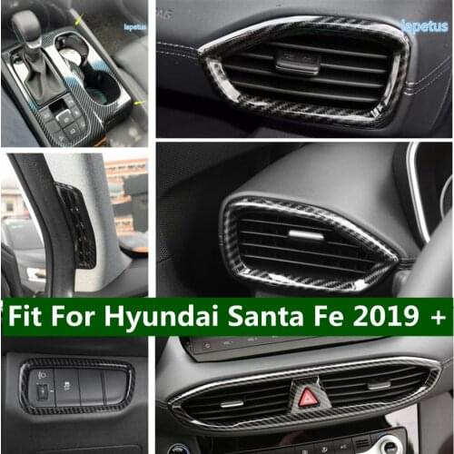 Lapetus Carbon Fiber Look Front HeadLight Lamps Switch Button Cover Trim 1PCS For Hyundai Santa Fe 2019 - 2021 ABS Accessories