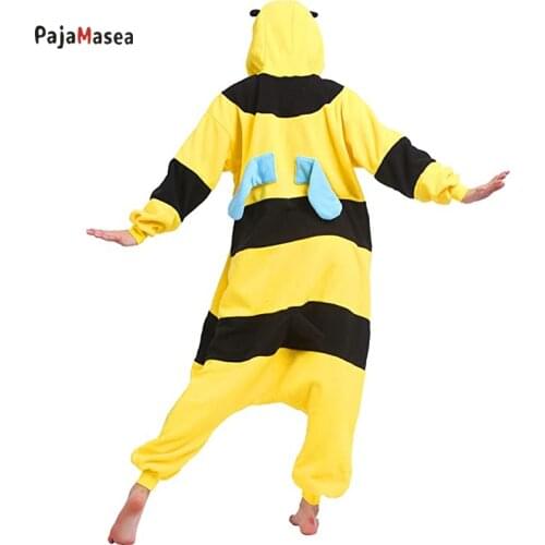 Women Animal Pajama Bee Onesie Men Kigurumi Adults Fleece Pyjamas Onsie Cartoon Cosplay Costume Family Party Jumpsuits Christmas