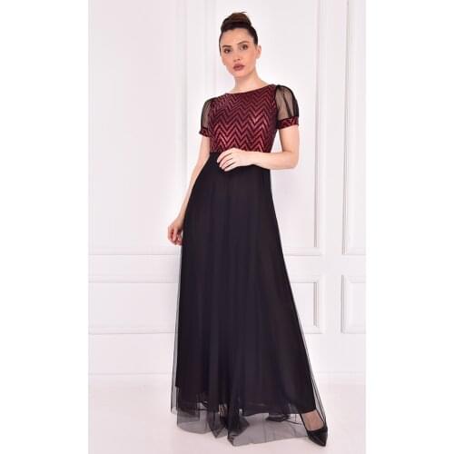 Payetli Abiye Bordo ZNG2909