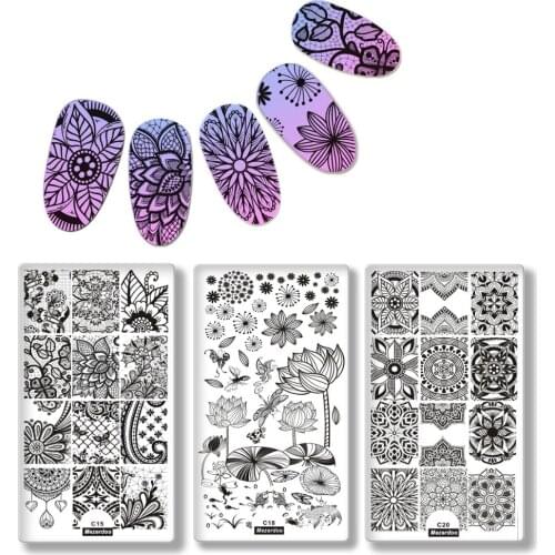 Mezerdoo 1Pcs Nail Stamping Plates Rectangle Lace Skull Design Stamping Tool Set DIY Nail Template Manicure Stamp Image Plates