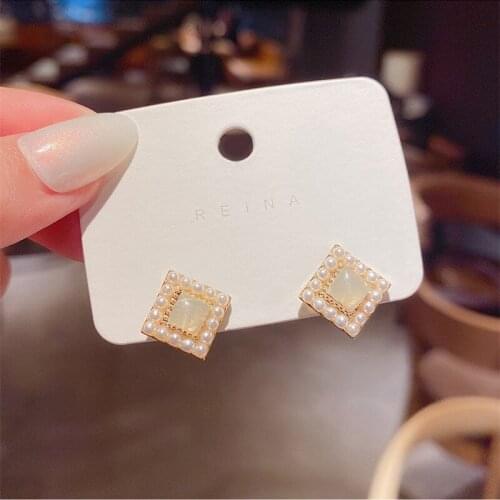 BXboxue Luxury Ladies Elegant Pearl Earrings For Women Trendy Party Square Opal Unusual Earrings Fashion Jewelry kolczyki Hot