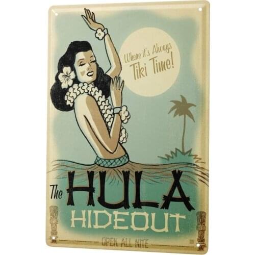 SINCE 2004 Nostalgic Tin Sign Metal Plate Decorative Sign Home Decor Plaques Hula Hideout shelter Hawaii Girl 8X12