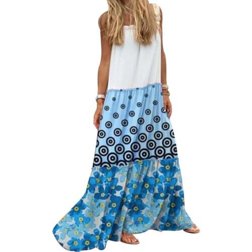 2021 Sundress Womens Bohemian Print Dress Sleeveless Summer Fashion Casual Ladies Loose Dresses Beach Holiday Vestidos D30