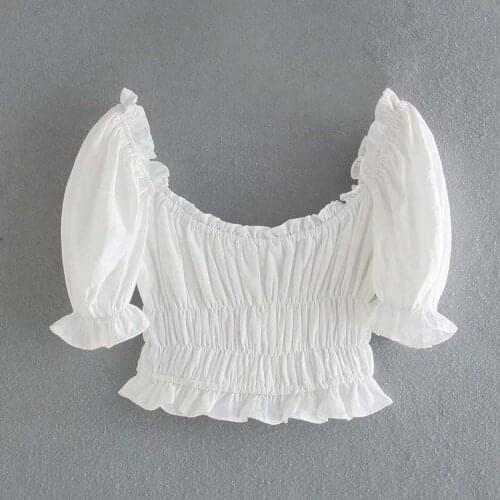 Sexy Scoop Neck Cotton Short Sleeve Crop Length Blouses DLSY654