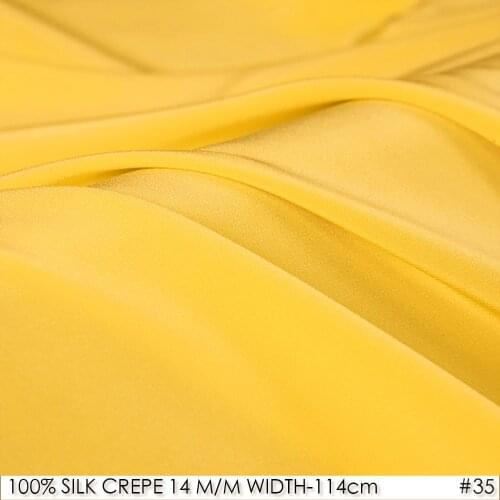 SILK CREPE DE CHINE 114cm width 14momme/100% Pure Mulberry Silk Fabric/Batik Painting and Wedding Dress Fabric Yellow NO35