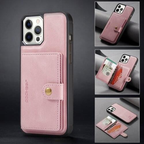 Sumkeymi Detachable Card Slot Case for iPhone 12 Pro Max 11 XR XS Max 7 8Plus Folio Flip Leather Magnet Clasp Wallet Phone Cover