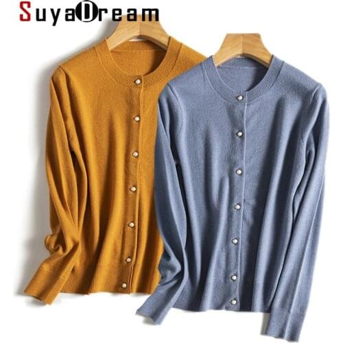 SuyaDream Woman Wool Cardigan Single Breasted 100% Wool O neck Sweaters 2021 Autumn Winter Outwears Ginger