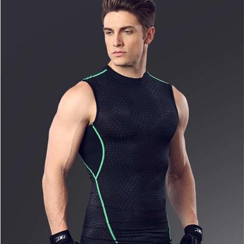 TFSCLOIN Summer Men Compression Fitness Tights Tank Top Quickly Dry Sleeveless Gym Clothing Mens Running Vest Sports Shirt Tops