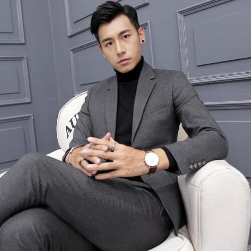 2021 Spring Fashion Men Suit Slim Fit Wedding Suits for Men Groom Jackets Pants Set Male Solid Color Casual Man Blazers W462