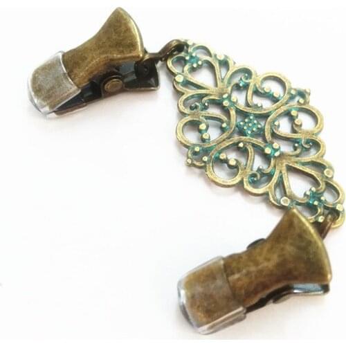 Vintage Bronze Green Flower Clip Shawl Cardigan Dress Mitten Cinch Women Sweater Flexible Versatile Buckle