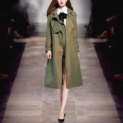 Windbreaker women 2021 autumn new high waist temperament double breasted gradient medium and long coat women