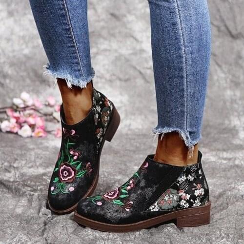2021 Retro Women PU Leather Ankle Boots Woman Vintage Leopard Low Heels Womens Zip Ladies Shoes Female Short Boots Boats Mujer